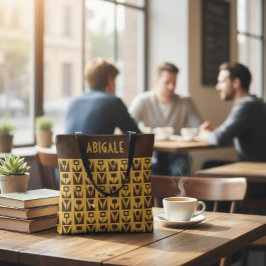 Personalized Yellow Tote Bag with Abstract Flowers