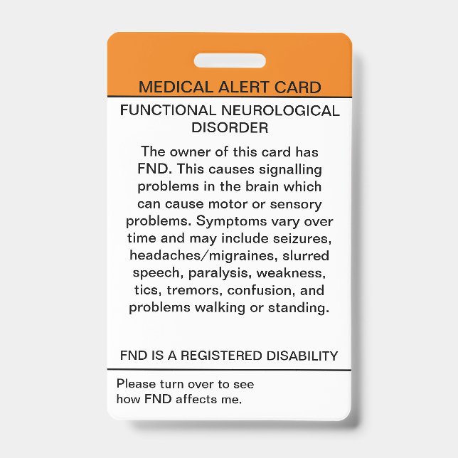 Perturbação Neurológica Funcional Crachá Médico (Frente)