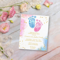 Pés-bebês rosa azul gênero revela convite para orç