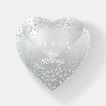 Pesa Papel Coração Diamantes Casamento Prata Branc