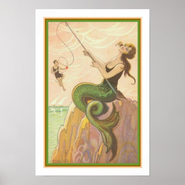 "Pesca da Sereia" Art Deco Impressão ca. 1928 (Frente)