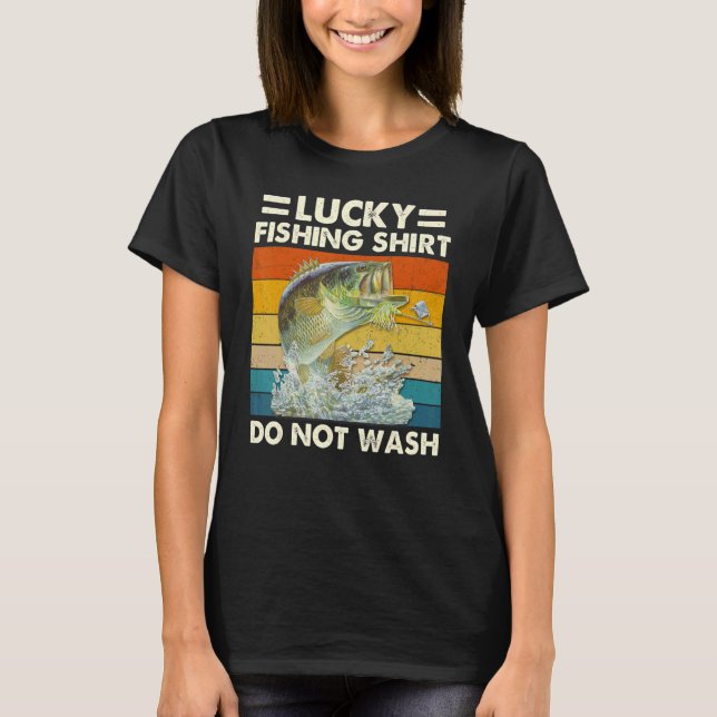 Pesca Sortuda  Não Lavar Camiseta Retro Para Pesca (Frente)