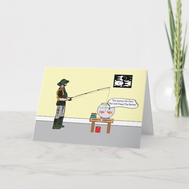 Pescador E Cartão De Aniversário Da A Fish Bowthda (Frente)