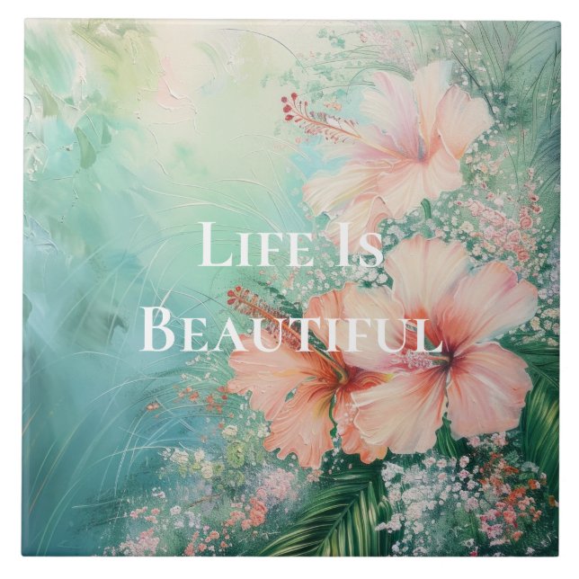 Pêssego Branco Tropical Hibiscus Floral (Frente)