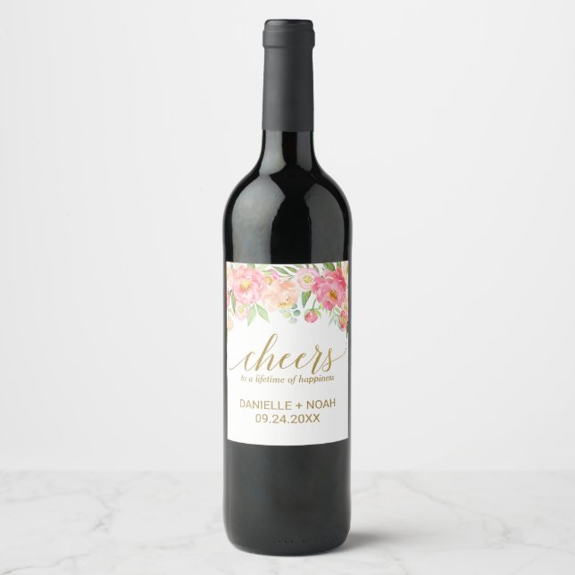 Pêssego e Pêmona Rosa "Cheers" Rótulos de Vinho de (Frente)