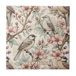 Pêssego Padrão Floral Tinta Preta Cantora Botânica