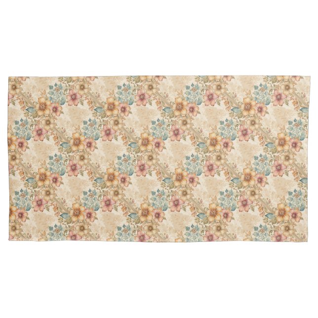 Pêssego, Rosa, Trava Floral Azul (Frente)