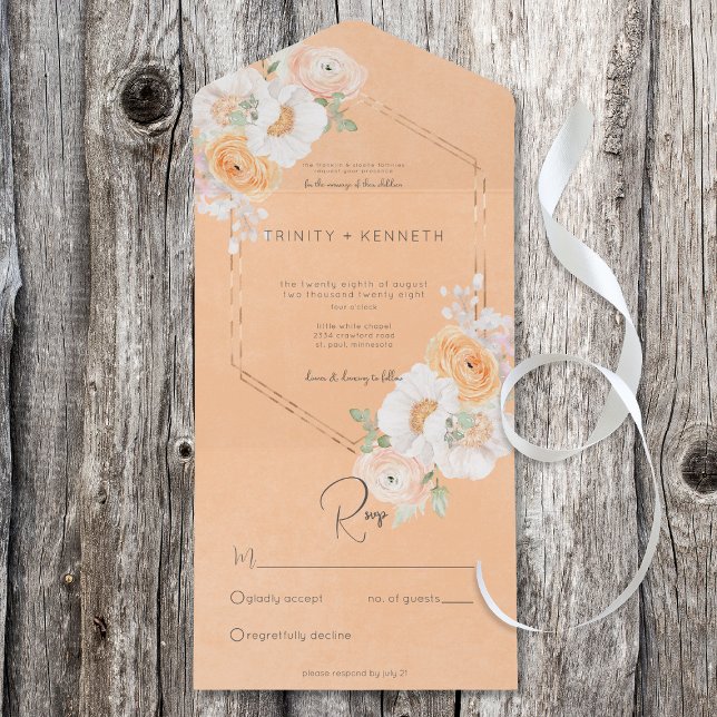 Pêssego Russo Blush & White Floral Sem Janto (Criador carregado)