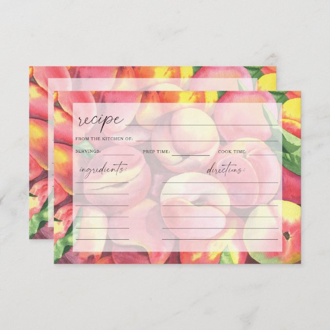 Pêssegos de aquarela - cartão de receita (Frente/Verso)