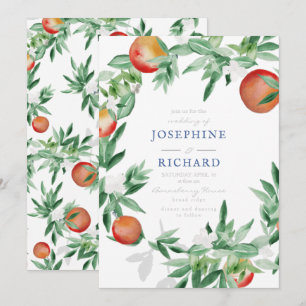Pêssegos, design de aquarela, para convite de cas