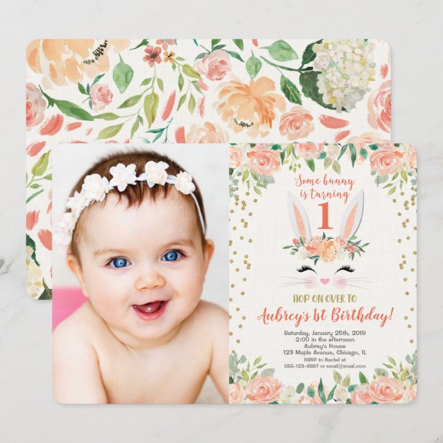 Pêssegos e creme para convites de aniversário de c (Frente/Verso)