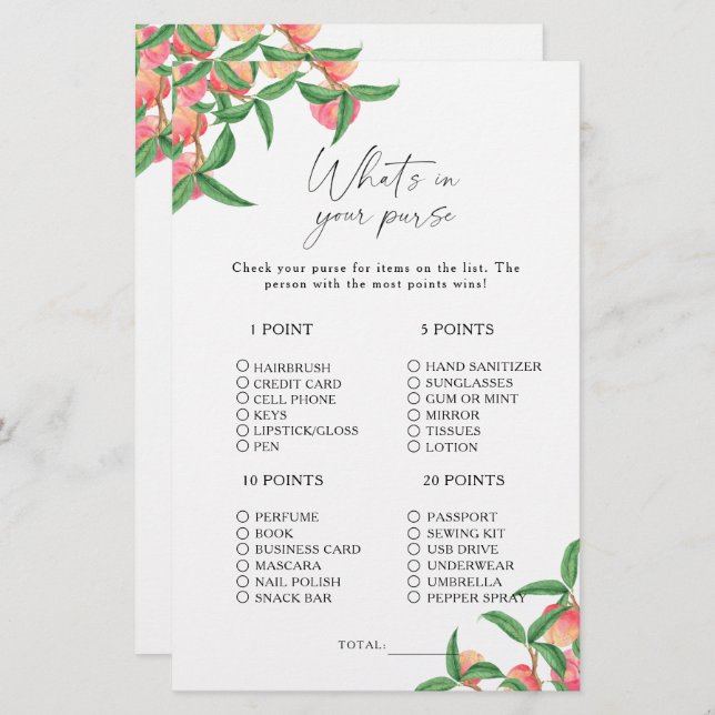 Pêssegos - O que há no seu jogo de bolsa (Frente/Verso)