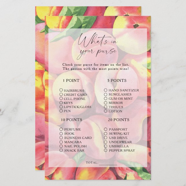 Pêssegos - O que há no seu jogo de bolsa (Frente/Verso)