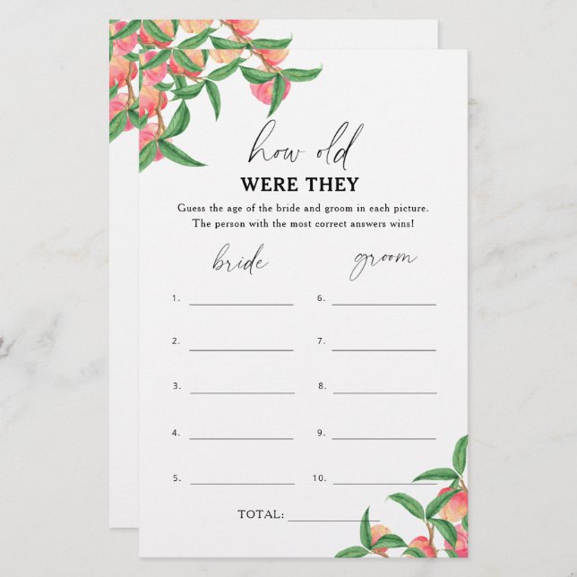 Pêssegos - Quantos anos tinham o jogo de noiva (Frente/Verso)