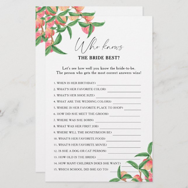 Pêssegos - Quem conhece o melhor jogo da noiva (Frente/Verso)