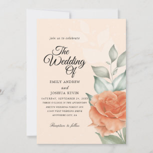 Pessegueiro Floral Watercolor Convite para Casamen