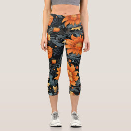 Pessoa vestindo leggings com flor laranja vibrante