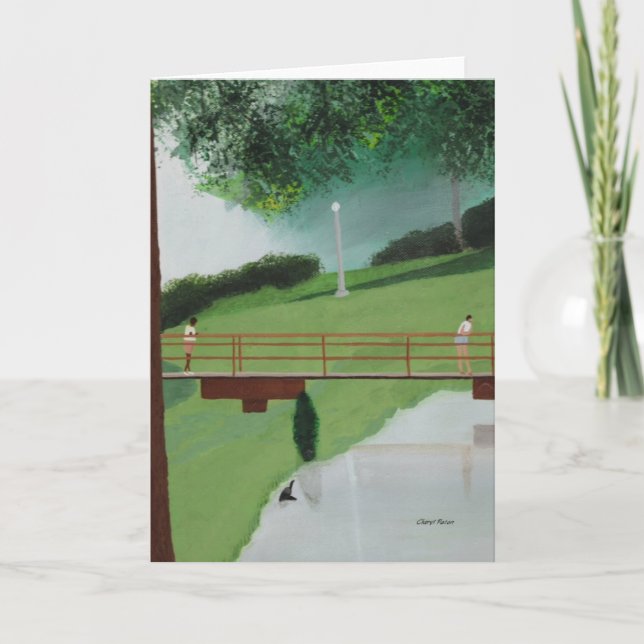 Pessoas em um passeio, lagoa, cartões (Frente)