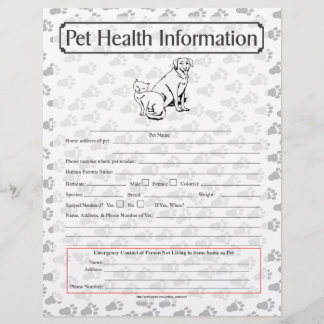 Pet Health Information Sheet, página 1