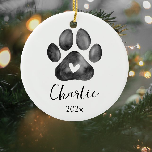 Pet Memorial Paw Imprimir Ornamento Fotográfico (Pet Memorial Christmas Ornament)