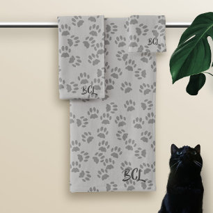 Pet Paw Imprima Padrão Monograma Cinza Toalha