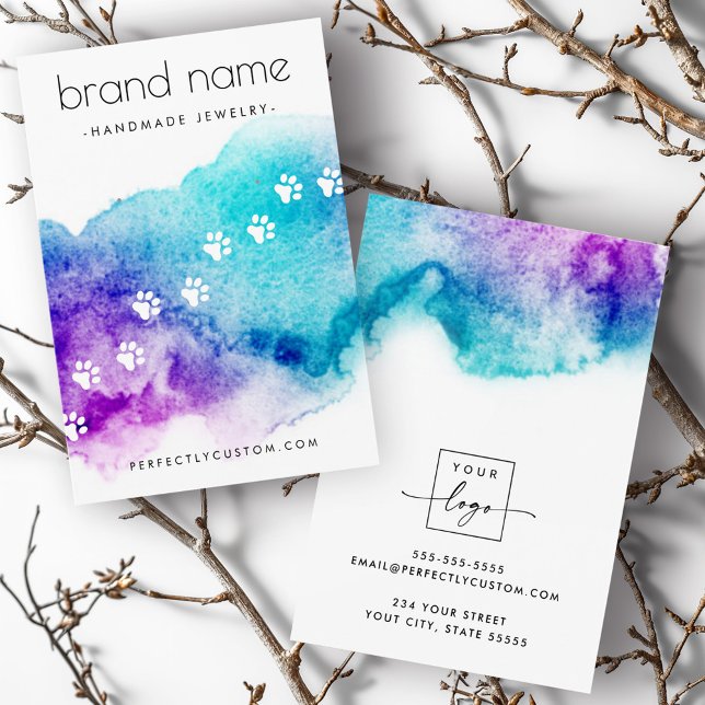 Pet paw imprime cartão de exibição de brinco de aq (Pet paw prints watercolor earring display card)