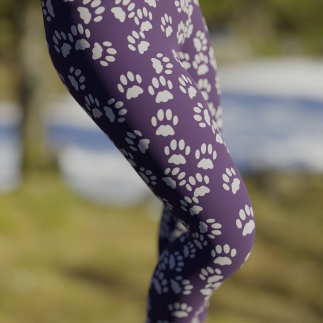 Pet Paw Print Patterne Roxo e Leggings de Cinza (My cat would love these)