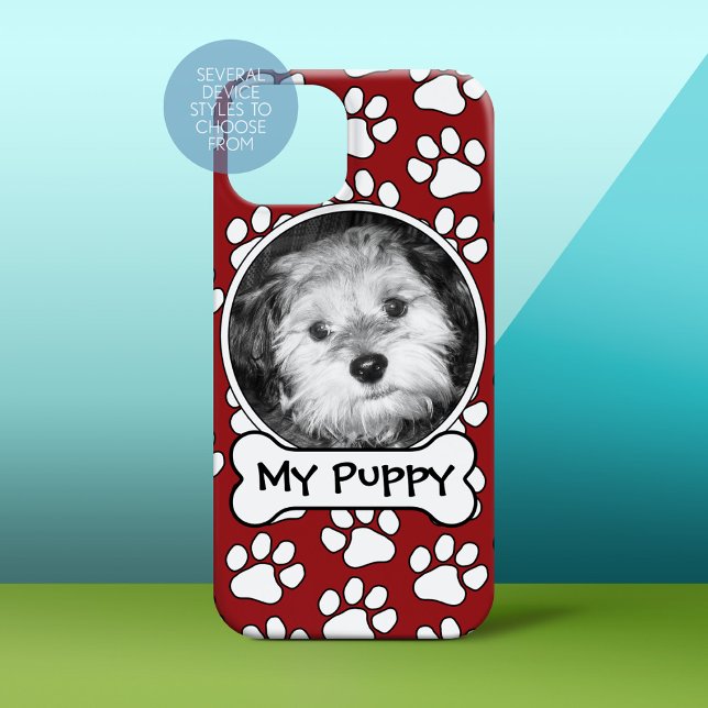 Pet Photo Frame Red Black Paw Imprime O Osso Do Ca (Personalized Phone Case)
