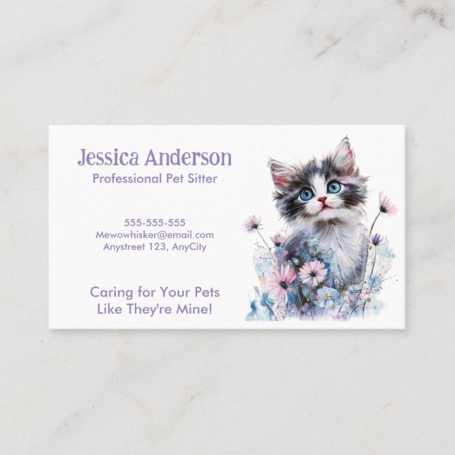 Pet Sitter Cartão de visita - Gato Gato Giro em Fl (Frente)