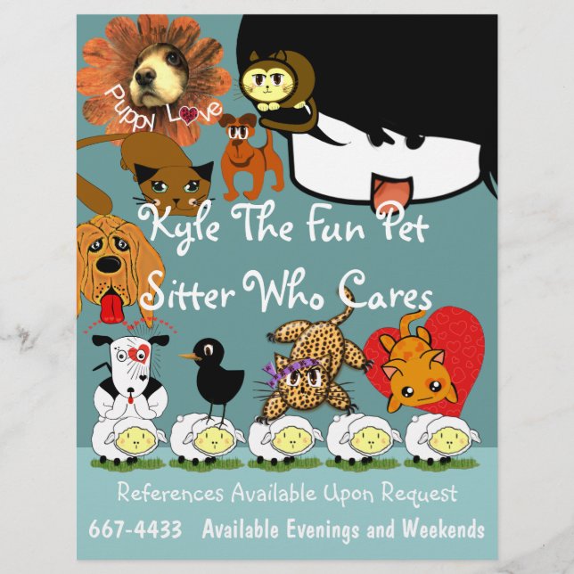 Pet Sitter Flyer Muitos Animais De Animação Bons (Frente)
