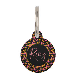 Pet Tag Animal Cor-de-rosa Padrão Nome Preto