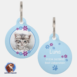 Pet Tag Blumen blau lila | hellblau Haustiermarke