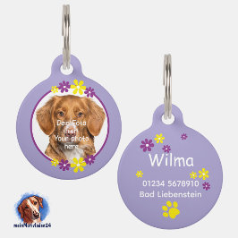 Pet Tag Blumen lila gelb | lila Hundemarke