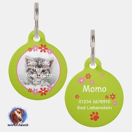 Pet Tag Blumen rosa rot | grüne Tiermarke 