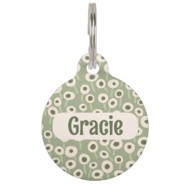 Pet Tag Campo de Flores Cor-de-Rosa com Nome e Número - Pe