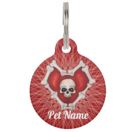 Pet Tag Coração Vermelho Spooky do Pé Crânio dos Ossos Pad