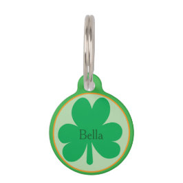 Pet Tag Custom Name, Shamrock Round Pet, Dog ID Tag