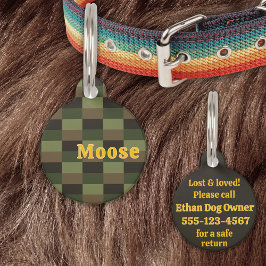 Pet Tag Deep Forest Color Combination with Yellow