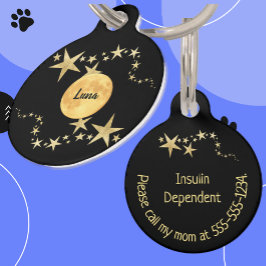 Pet Tag Estrelas Douradas Moon Luna Personalizadas