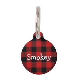 Pet Tag Etiqueta de Cão, Xadrez de Buffalo, Personalizada