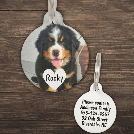 Pet Tag Foto personalizada, nome e texto (preto)
