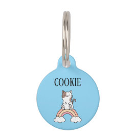 Pet Tag Gato Sentado em um Arco-íris Personalizado 