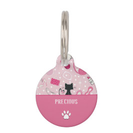 Pet Tag Gatos Coração Rosa Meados do Século