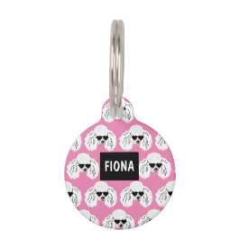 Pet Tag Padrão de Poodle Personalizado Rosa Fofo