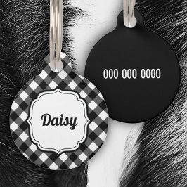 Pet Tag Personalize Black & White Gingham Check Pet ID Tag