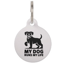 Pet Tag Playful Dog Outline "My Dog Runs My Life" Art