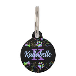 Pet Tag Porco Holográfico Ombre Arco-íris Monograma Pet ID