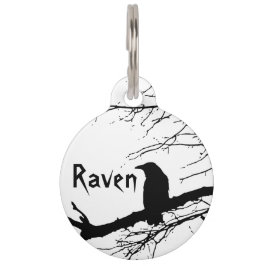 Pet Tag Raven em preto-e-branco 