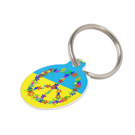 Pet Tag Sinal de paz com flores, botão de bandeira ucraini