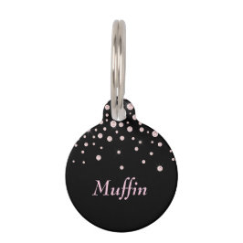 Pet Tag Tenente Cor-de-Rosa e Lt Diamantes Rosa em Preto